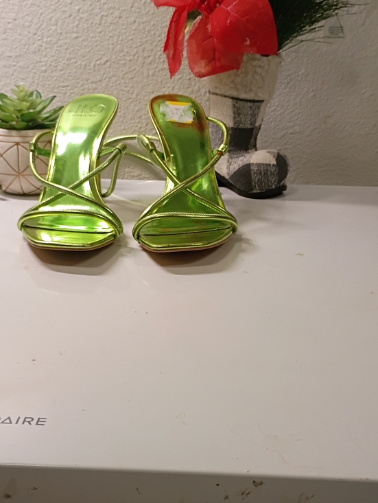 Jennifer Lopez Shoes - Jennifer Lopez Metallic Neon Green Strappy Heels